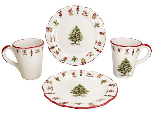 MamboCat Maestro Natale Service de petit-déjeuner 4 pièces I 2 petites assiettes à petit-déjeuner et 2 tasses à café 340 ml pour 2 personnes avec décor de Noël I Vaisselle en céramique pour Noël