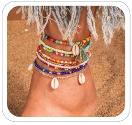 KOQAIIZ Fußkettchen für Damen, 9 Stück Boho-Perlen-Fußkettchen für Damen, Knöchel-Armbänder, Muschel-Fußschmuck für Damen und Mädchen