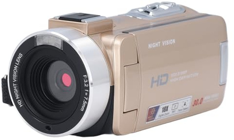 Sxhlseller Full HD 1080P Video Camera Camcorder Digital Camera Recorder with Infrared Night Vision, 18X Digital Zoom Camcorder Camera with 000mAh Battery (Gold)