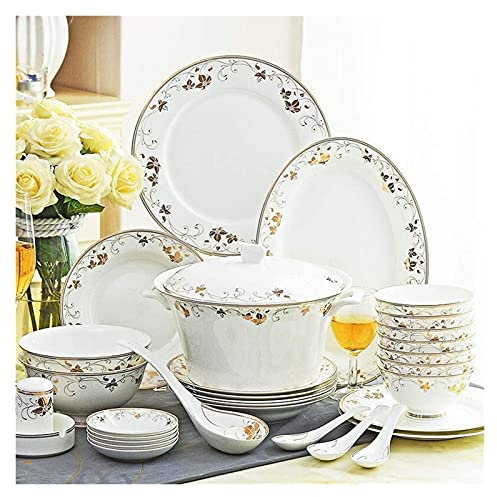 Juegos de vajilla - Juego de servicio de platos de regalo de lujo, Juego de vajilla de cerámica con 50 piezas, Tazón/Olla de sopa/Plato/Cuchara|Juegos de cena de porcelana china, Juego combinado de p