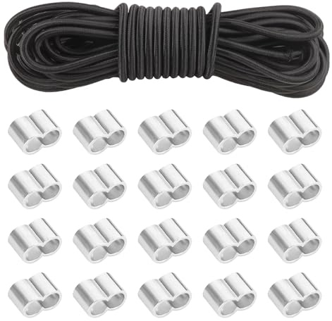 8 mm x 10 m gummirep, expanderrep med 20 klämmor, svart elastisk gummisnodd, gummisnodd för släpvagnspresenning, camping, segelpresenning