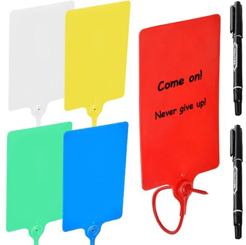 LUFEIS 100Pcs Plastic Tags with Marker Pens, Reusable Blank Cable Tie Labels, Assorted Colors Waterproof Shipping Tags for Labeling Luggage, Self-Locking Zip Ties with Labels for Marking & Organizing