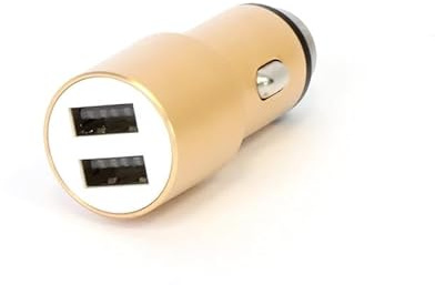Tändare laddare - Billaddare i metall med 2 USB-portar, 5 V och 2,1 A ström, guld och kompakt design, perfekt för resor.