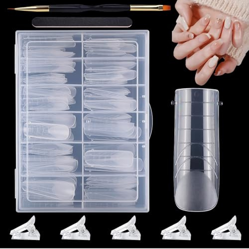 VEGCOO 120 Pezzi Unghie Finte Nail System Dual Nail Form, Manicure per Unghie con Scala Graduata, 12 Taglie Tip Unghie Ricostruzione, Acrilico Strumenti per Manicure per Nail Art Diy (Quadrate)