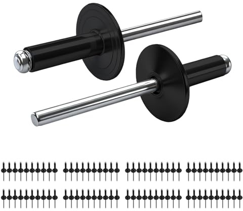 PDKKFF 80 st popnitar 4,8 x 12 mm aluminiumblindnitar med bred fläns, svart blindnit med stor fläns, för bilar, båtar, mekanisk utrustning, möbler