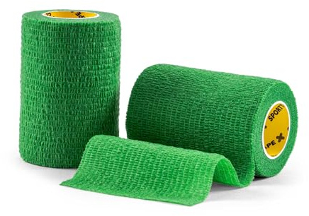 SPORTTAPE Self-Adhesive Cohesive Bandage, 2 Rolls - 7.5cm x 4.5m, Green | Compression & Vet Wrap for Dogs, Horses, Sports Stretch Tape for Football, Ankles, Joints, Fingers, Wrists & Sock Tape