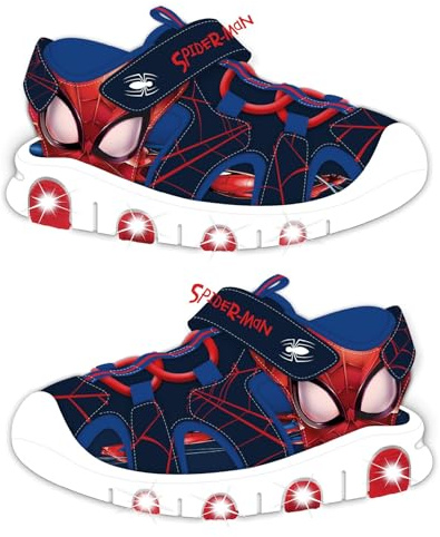 Scarpe Sandalo Chiuso Sneakers per Bambini Spider-Man Luci LED, Suola Luminosa, Luce Rossa,Varie Taglie (nerom Rosso, Sistema Taglie Calzature EU, Bambino Piccolo (2-5 Anni), Numero, Media, 27)