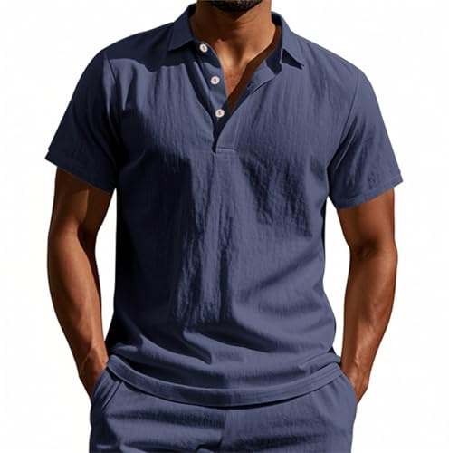 Grundläggande t-shirt för män – Henley-skjorta för män, kortärmad linne, enfärgad slip-tröja, strykfri, kortärmad skjorta, revers linneskjorta, mode, pikétröja, bekväm fritidströja, lätta golfskjortor