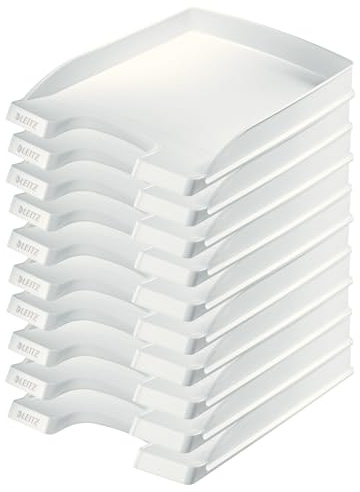Leitz Platt brevkorg A4, 10-pack, brevfack i premiumkvalitet, stapelbara förvaringsfack som skrivbordsförvaring, kan kombineras med Plus-serien, vit, 52370001