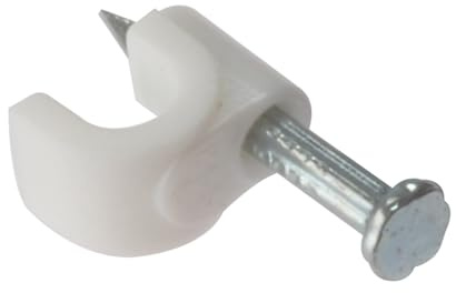 ForgeFix Cable Clips - Round | 5-6mm | White Plastic Clip, Zinc Plated Nail | Box 100
