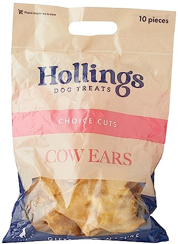Hollings Cow Ears Dog Treats, 100% Natural & Nutritious Long Lasting Chew Treats for Adult Dogs, Grain Free & High in Protein, Pack of 1 (10 Pieces)