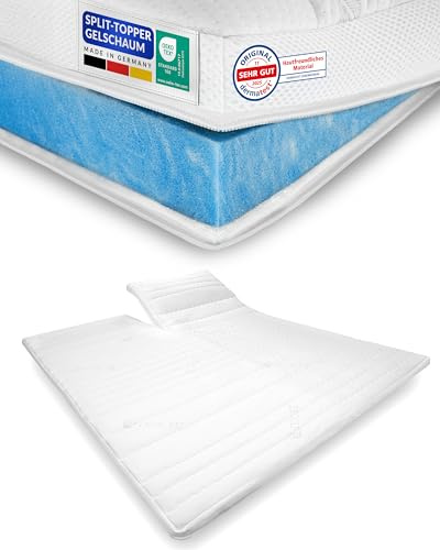 AM Qualitätsmatratzen Premium Split Gel Topper 160x200cm RG50 - Made in Germany - Atmungsaktiver Gelschaum Topper Geteilt 160x200-6cm - Splittopper 160x200 mit Lyocell Bezug & Anti-Rutsch Funktion