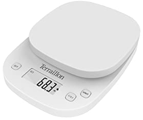 TERRAILLON - Balance électronique PRECISION - Balance de précision - Graduation dynamique 0,1g/0,5g/1g - Capacité 2kg - Tare - Convesion liquides, Arrêt automatique - Ecran LCD - Blanc