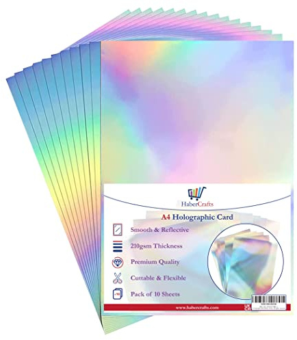 Habercrafts Tarjeta holográfica A4 con diseño de arcoíris plateado, papel metálico, grueso de 210 g/m², hojas plateadas de arcoíris brillante, cartulina de papel de aluminio con acabado brillante