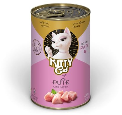KITTY Cat Paté Pute Kitten, 6 x 400 g, Nassfutter für junge Katzen, getreidefreies Katzenfutter mit Taurin, Lachsöl und Grünlippmuschel, Alleinfuttermittel mit hohem Fleischanteil, Made in Germany