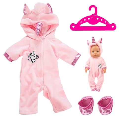 1 Rosa Puppenkleidungs- Und Schuhset, 1 Kleiderbügel Mit Ohren Und Hörnern, Winter-Einteiler, Babykleidungszubehör, Puppenspielzeugkleidung (43 cm)