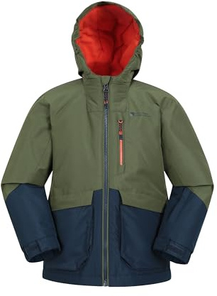 Mountain Warehouse Cosmos Kids Water-Resistant Ski Jacket - Padded Coat with Snowskirt & Front Pockets, Boys & Girls - Winter Skiing, Winter Sports, Walking Khaki Kids Size 11-12 Years