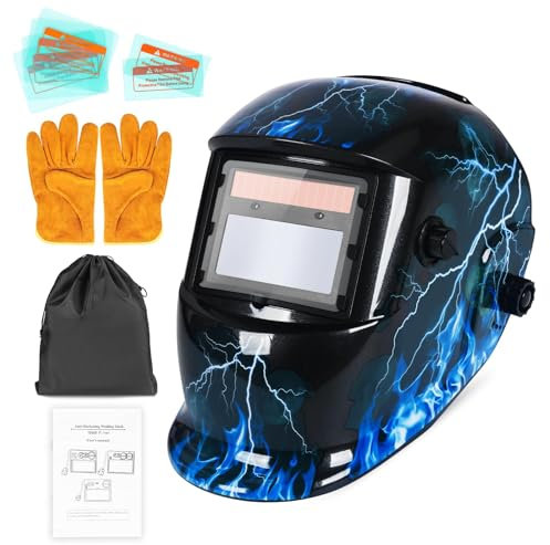SIMDUUM Masque de Soudeur, Vraie Couleur Masque de Soudage, Automatique Alimenté par l'énergie Solaire, Grande Visibilité Casque de Soudage, avec Protection DIN 9-13 pour TIG MIG Arc (Lightning)