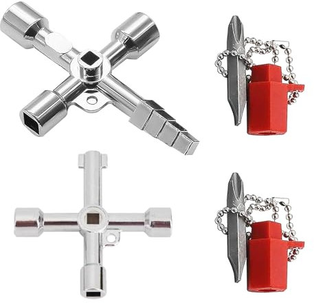 Rumgug 2 Pezzi Chiave Universale 4-in-1 Multifunzione, 4 Vie Universale Chiave Triangolare Chiave a Croce Chiave a Croce Universale per Contatore Enel Gas Utility Design Ergonomico Resistente (Set C)