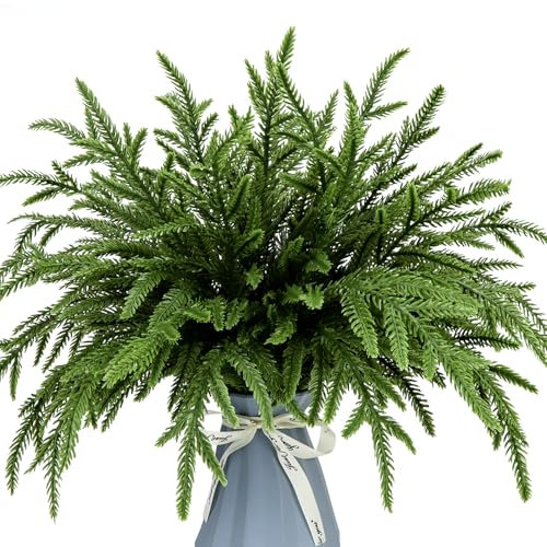 Kunjocy 24 Pcs Christmas Norfolk Pine Branches, 39cm Artificial Christmas Norfolk Branches Artificial Greenery Pine Needle Branches Small Twig for Xmas DIY Making Garland Wreath Home Decor