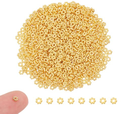 UNICRAFTALE 1000 Stück Abstandsperlen Goldene Blumenperlen 3mm Metall Verbindungsperlen Lose Perlen Kleine Perlen Für Die Herstellung von DIY Armbändern Und Halsketten Schmuckherstellung 0.8mm Loch
