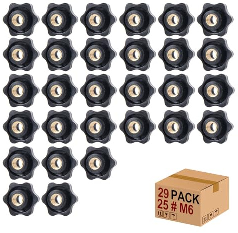 Stjärnhandtagsmuttrar stjärnmuttrar 29 stycken M6 × 25 mm inre gänga klämknapp handtagsmuttrar räfflingmutter klämmutter genom hål stjärnhuvud för verktygsmaskin, maskin (M6)