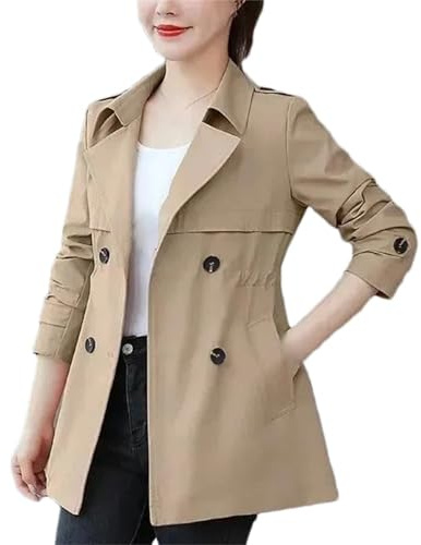 Gabardina Corta Para Mujer: Abrigo Cruzado De Primavera Y Otoño, Chaqueta Informal De Color Liso, Ropa De Mujer