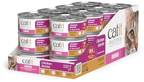 Catit Recipes Indoor Chicken Entrée – High-Protein Wet Cat Food with L-Carnitine, Bone Broth for Hydration, Omega-3 for Skin & Coat, and Prebiotics & Postbiotics for Gut Health 3oz (24/cs)