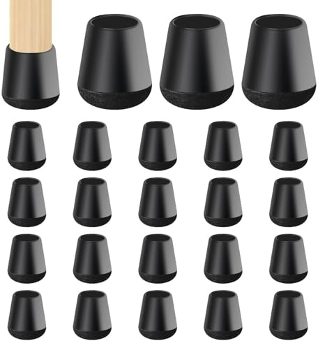 24 Pièces de Protection Pied de Chaise, Patins pour Chaises en Silicone avec Feutre épaissi, pour Pieds de Chaises Ronds et Carrés, Protection Contre Les Rayures et Le Bruit - Noir
