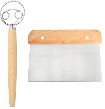 Batidora Danesa de Masa y Cuchilla Panadero, Set de Herramientas para Panadería con 2 Batidoras Manuales de Masa y 1 Cuchillo para Masa, Amasar y Preparar Pan, Baguette, Pasteles y Más