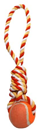 SuperPetStoreUK247 Rope with Giant Tennis Ball Dog Toy - 56CM Interactive Chew & Tug Toy for Medium & Large Dogs - Durable Pet Toy for Aggressive Chewers - Bright Orange Outdoor Play Rope Ball