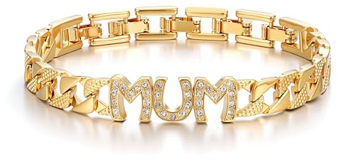 8mm Gold Mum Cuban Link Bracelet With Clear Stones, 8-Inch, 22g, Gold Plated - Bling King London