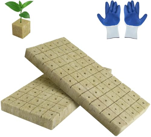 TXXATX 100 unidades de lana de roca, 25 x 25 x 25 mm, cubo de lana de roca con guantes de aislamiento de lana de roca, cubos de cultivo, para esquejes hidropónicos, esquejes de cultivo, sin fondo