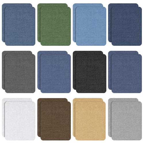Aufbügelflicken 24 Stück, Bügelflicken Jeans Flicken zum Aufbügeln Innen 12 Farben Denim-Flicken, für Kleidung Reparatur und Dekoration (9,8 x 12,7 cm)