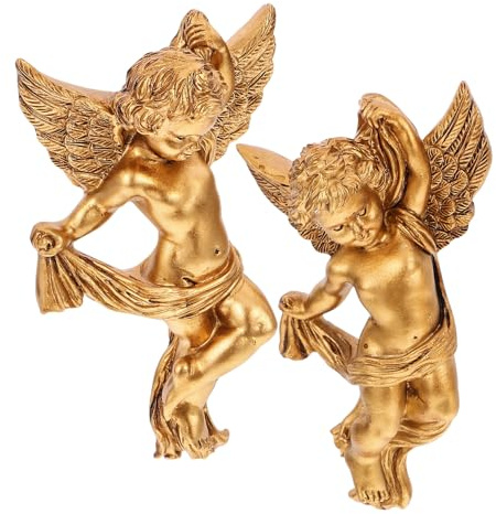 Gatuida 2 piezas Figuras Ángel de Resina para Colgar Pared Decoración Artística para Hogar y Habitación Ornamentación Elegante con Acabado Detallado Fácil Instalación para Sala y Comedor