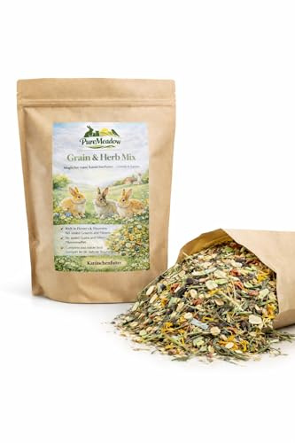 PureMeadow Grain & örtmix kaninfoder, 1 kg, med hö, havre, korn, örter och grönsaker