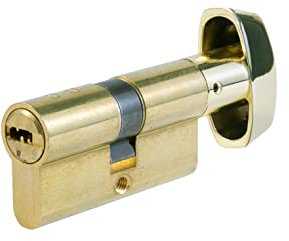 Tesa Assa Abloy, T85B3535L, Cilindro de Seguridad, T80, Leva Larga, Llave - Botón, Latonado, 35 x 35 mm