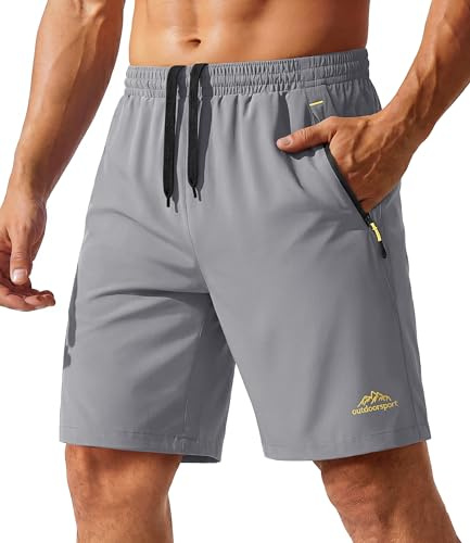 TACVASEN Sports Shorts Mens Gym Jogging Shorts with Zip Pockets Cycling Run Workout Short Summer Outdoor Shorts Basketball Football Shorts Training Shorts Grey