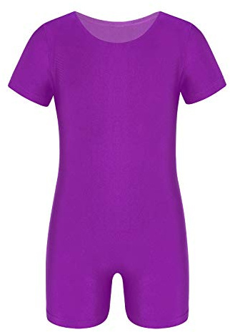 YiZYiF Unisex Boys Girls Plain Short Sleeve Ballet Unitard Leotard Dancewear Gymnastics Bodysuit Outfits Purple 8-10 Years
