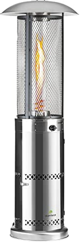 Blumfeldt Heizpilz Gas für Terrasse, Garten & Balkon, Terrassenheizer mit 360°Flammen-Blick, Outdoor-Gasheizstrahler, Terrassen-Heizer mit Elektrischer Zündung, Gas-Heizstrahler mit Bodenrollen
