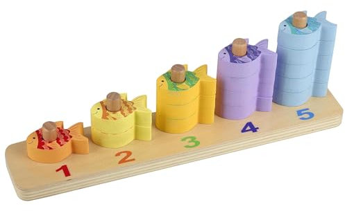 Orange Tree Toys Counting Fish Stacking Game - Animal Stacking Toy - Wooden Stacking Toys for 1 Year Olds - Toddler Early Development & Activity Toys - Early Development & Activity Toys