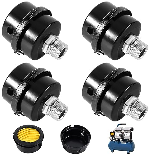 GZLCEU 4 Stück Luftfilter Kompressor, 3/816mm Gewinde Luftkompressor Schalldämpfer für öllosen Luftkompressor Ansaugluftfilter Ersatz(Schwarz Metall)