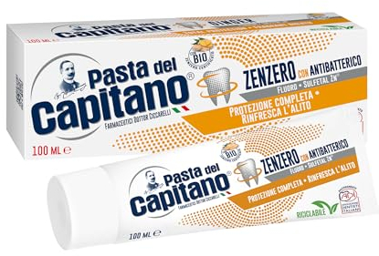 Pasta del Capitano, Dentifricio Zenzero con Antibatterico Bio, Garantisce la Protezione Completa dei Denti e Dona un Alito Sempre Fresco, 100% Made in Italy, Tubetto da 100 ml