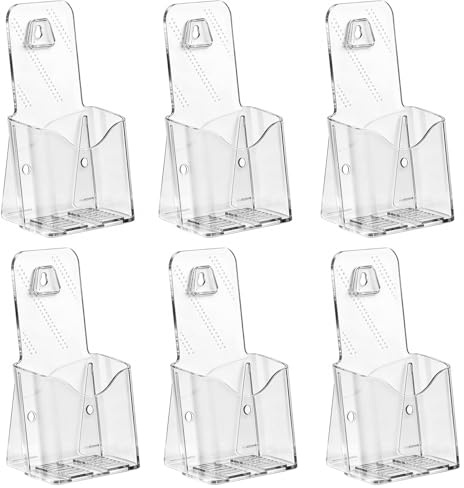Soporte para folletos de acrílico, paquete de 6 unidades, plástico trifold de 4 pulgadas de ancho, soporte para panfletos de pared, organizador para mostradores, folletos, documentos, literatura
