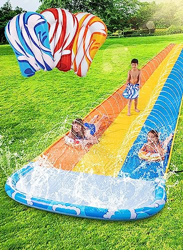 JOYIN 685 cm Triple Slip Slide and 3 bodyboards, Heavy Duty Lawn Water Slides Waterslide and Sprinkler for Kids Adults Backyard Summer Water Toy Outdoor Fun