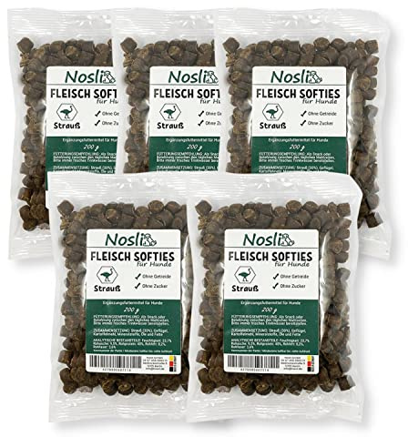 Nosli Köttmjukisdjur för hundar • Träningsgodis • Hundgodis • kornfri • bukett (5 x 200 g)