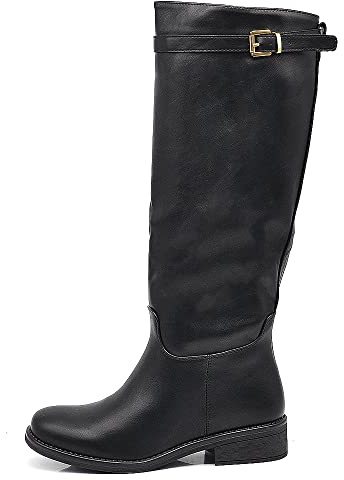 IF Fashion Scarpe Da Donna Stivali Equitazione Biker Motociclista Al Polpaccio Larbo Con Cintine e Fibbie MP328 nero N.39