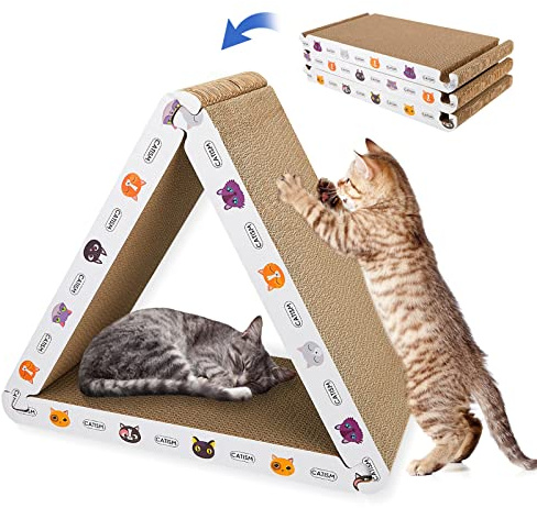 CATISM Cat Scratcher Cat Scratching Board - Foldable - Triangle, 6 Usable Sides Scratchers for Indoor Cats, Durable Recyclable Cats Cardboard Vertical(Pack of 3)