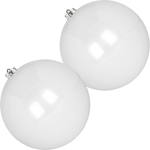 Benjia Extra Large Christmas Baubles, Giant Big Huge Xmas Shatterproof Plastic Ball Ornaments Set for Outdoor Outside Lawn Yard Tree Hanging Decorations Decor (20cm/200mm, 2 Packs, White)