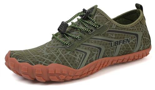 UBFEN Water Shoes Aqua Swim Shoes Mens Womens Beach Sports Quick Dry Barefoot for Boating Fishing Diving Surfing Green Color Size US 12 Women 10 Men